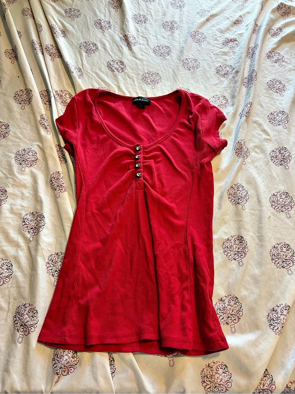 Seductions Red Ruched Short Sleeve Top Size Medium